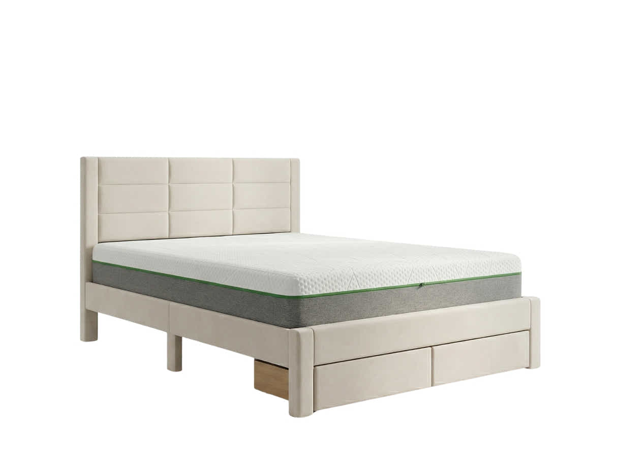 Hernan Bed Frame with Drawer & 3 Way Mattress - Queen