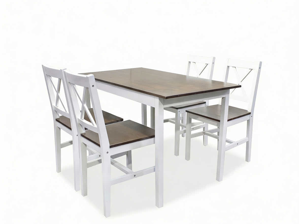Ajax 5-Piece Dining Set - White & Teak