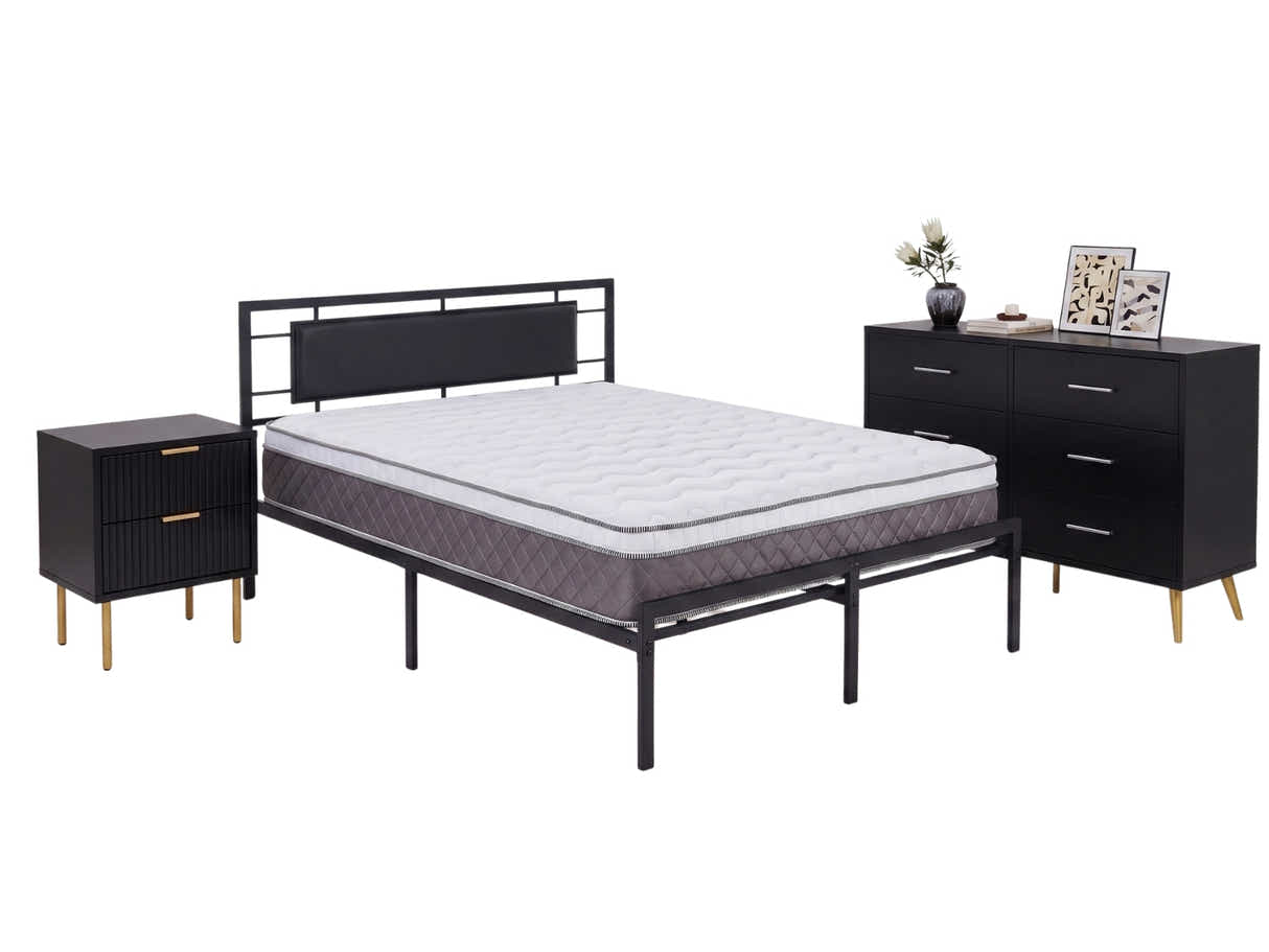 Stylish Guest Room Combo - Bed, Mattress, Bedside & Cabinet