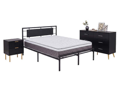 Stylish Guest Room Combo - Bed, Mattress, Bedside & Cabinet