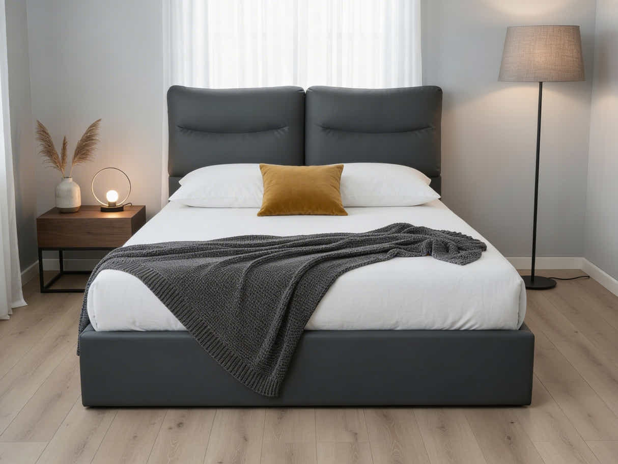 Greta PU Bed Frame Dark Grey - Queen