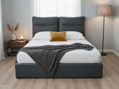Greta PU Bed Frame Dark Grey - Queen