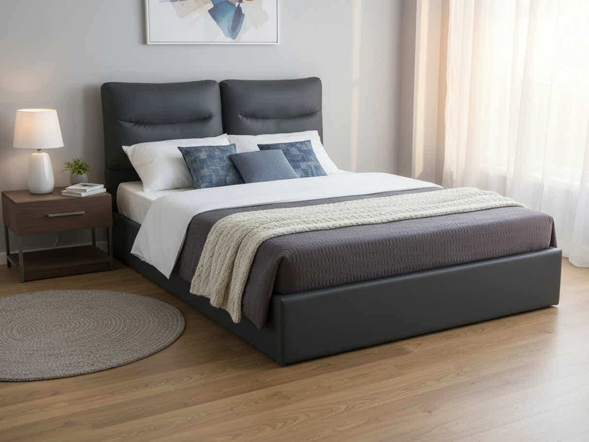 Greta PU Bed Frame Dark Grey - Queen