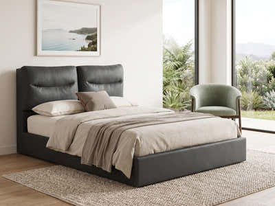 Greta PU Bed Frame Dark Grey - Queen