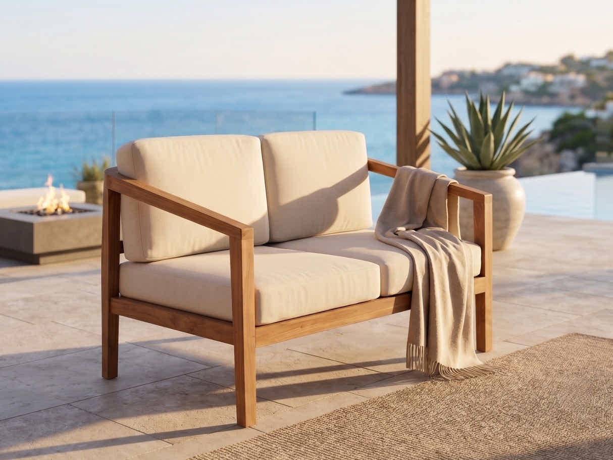Jason 2-Seater Teak Wood Outdoor Chair – Cream