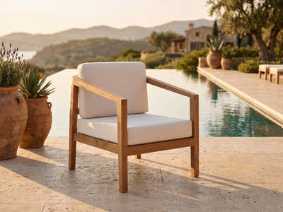 Jason Single Seater Teak Wood Outdoor Chair – Cream