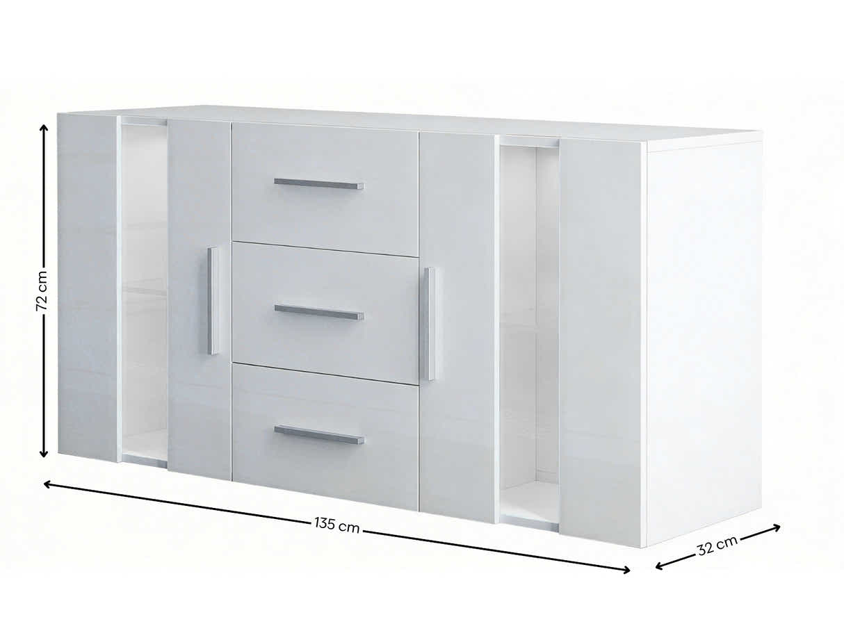 Anshos White Sideboard with LED Light - 135 cm