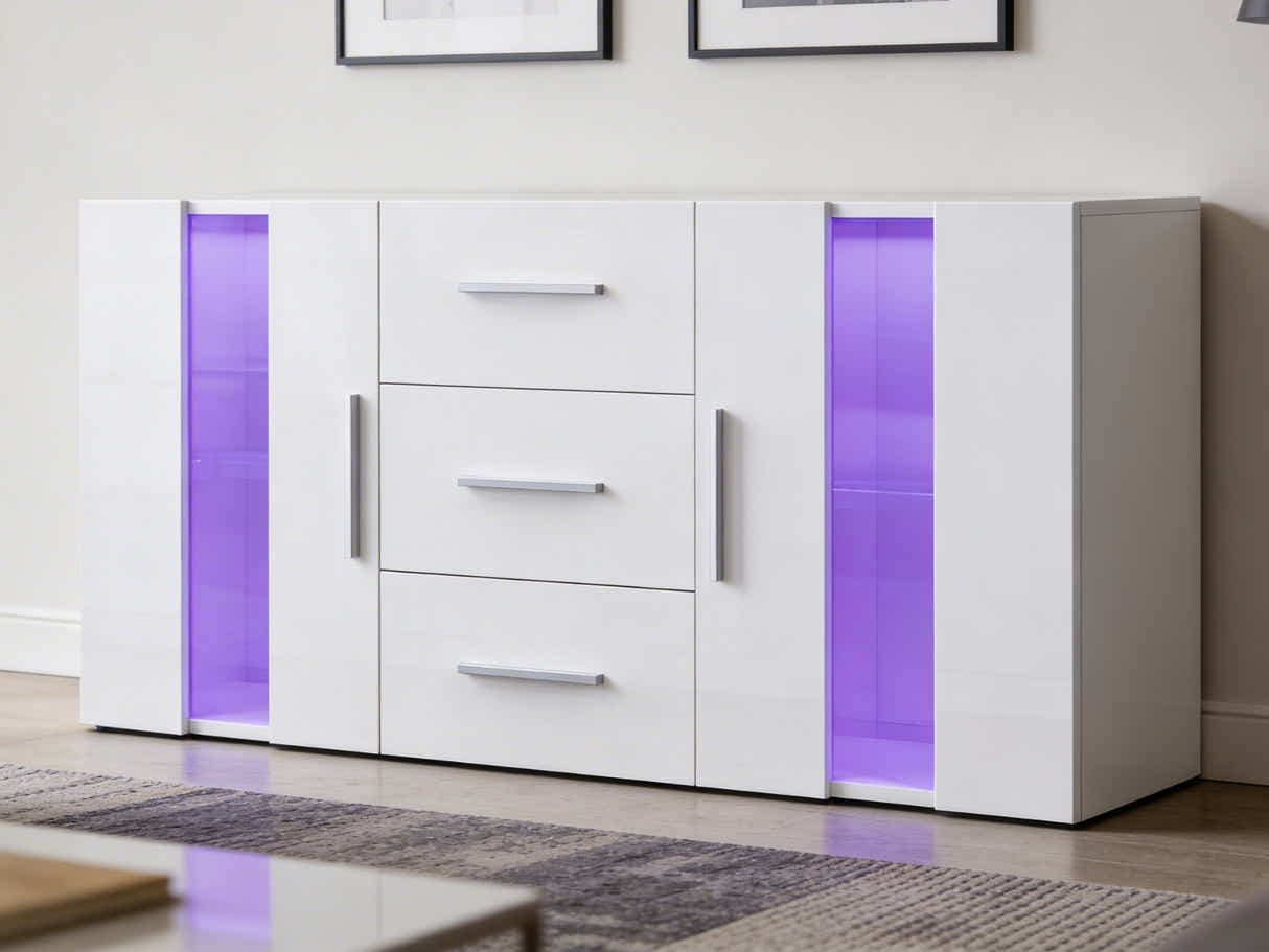 Anshos White Sideboard with LED Light - 135 cm