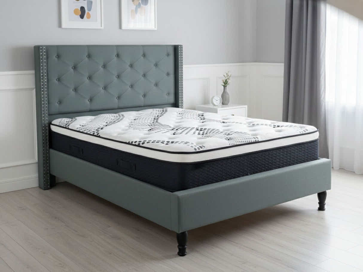 New Lisbeth Bed Frame Blue & Euro Top Mattress J32 - Double