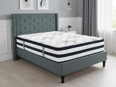 New Lisbeth Bed Frame Blue & Euro Top Mattress K34 - Double