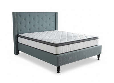 New Lisbeth Bed Frame Blue & Euro Top Memory Foam Mattress GEL30 - Double