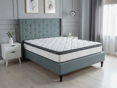 New Lisbeth Bed Frame Blue & Euro Top Memory Foam Mattress GEL30 - Double