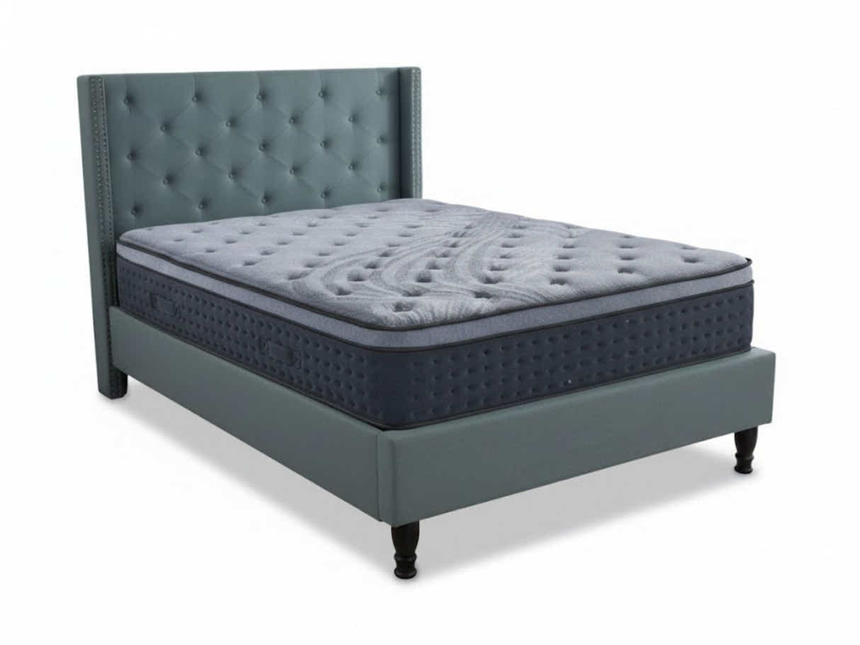 New Lisbeth Bed Frame Blue & Euro Top Mattress B34 - Double