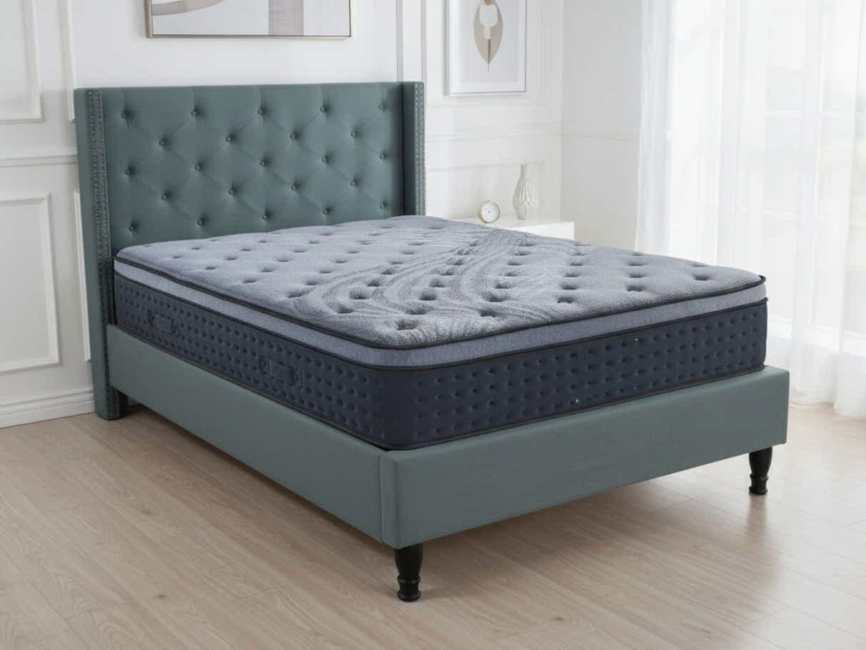 New Lisbeth Bed Frame Blue & Euro Top Mattress B34 - Double