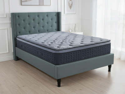 New Lisbeth Bed Frame Blue & Euro Top Mattress B34 - Double