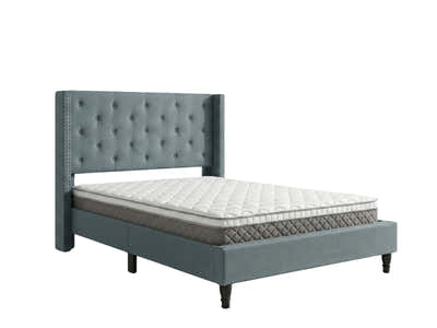 New Lisbeth Bed Frame Blue & MEM23 Mattress - Double
