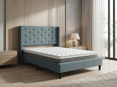 New Lisbeth Bed Frame Blue & MEM23 Mattress - Double
