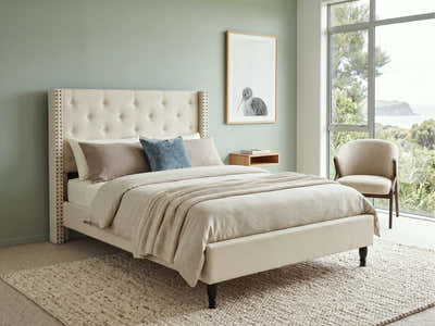 New Lisbeth Bed Frame Beige - Double