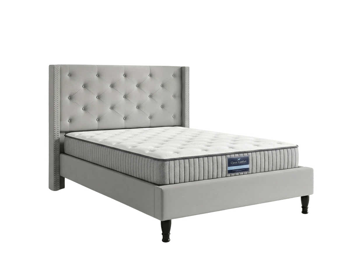 New Lisbeth Bed Frame Grey & FIRM23 Mattress - Double