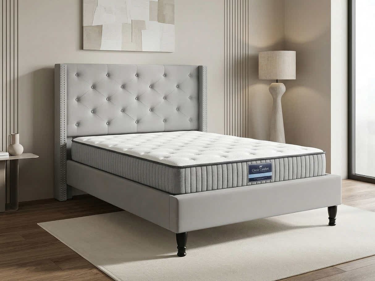 New Lisbeth Bed Frame Grey & FIRM23 Mattress - Double