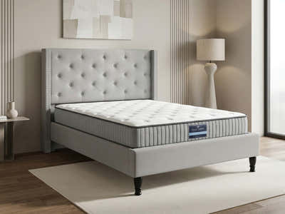 New Lisbeth Bed Frame Grey & FIRM23 Mattress - Double