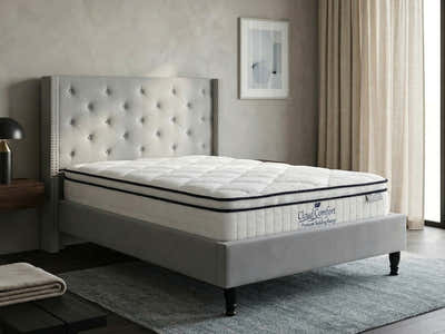 New Lisbeth Bed Frame Grey & Boucle22 Mattress - Double