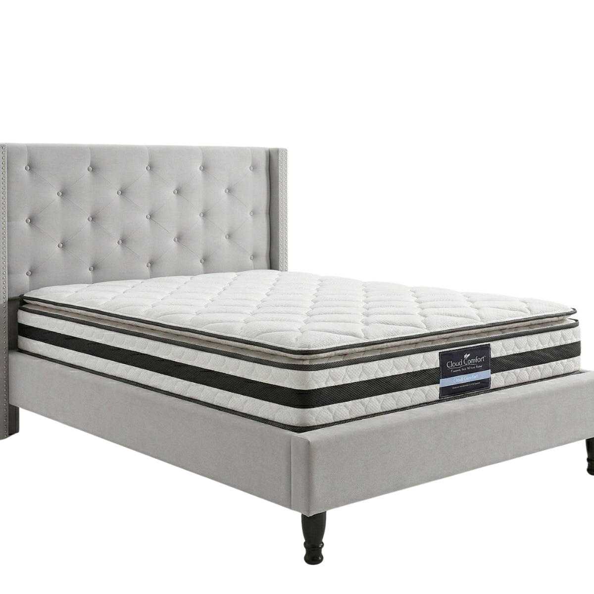 New Lisbeth Double Linen Bed Frame & Bonnell Bon21 Mattress | TSB Living NZ