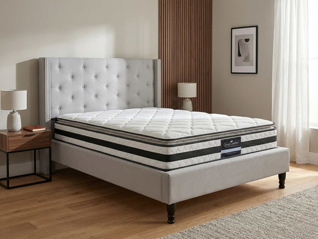 New Lisbeth Bed Frame Grey & Bon21 Mattress - Double