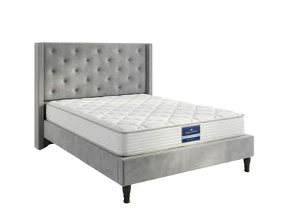 New Lisbeth Bed Frame Grey & PIL20 Mattress with Pillows - Double