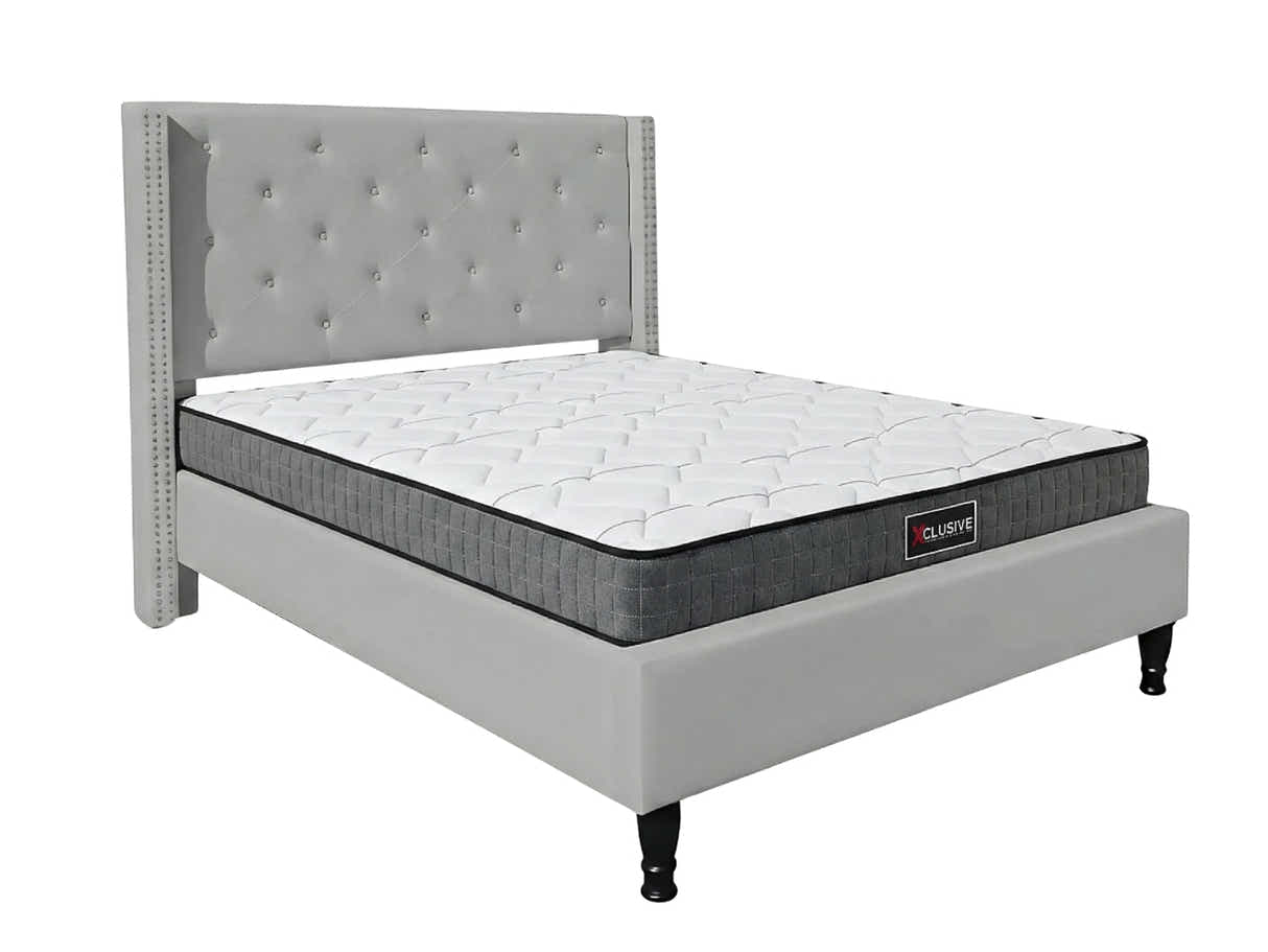 New Lisbeth Bed Frame Grey & Xclusive X20 Mattress - Double