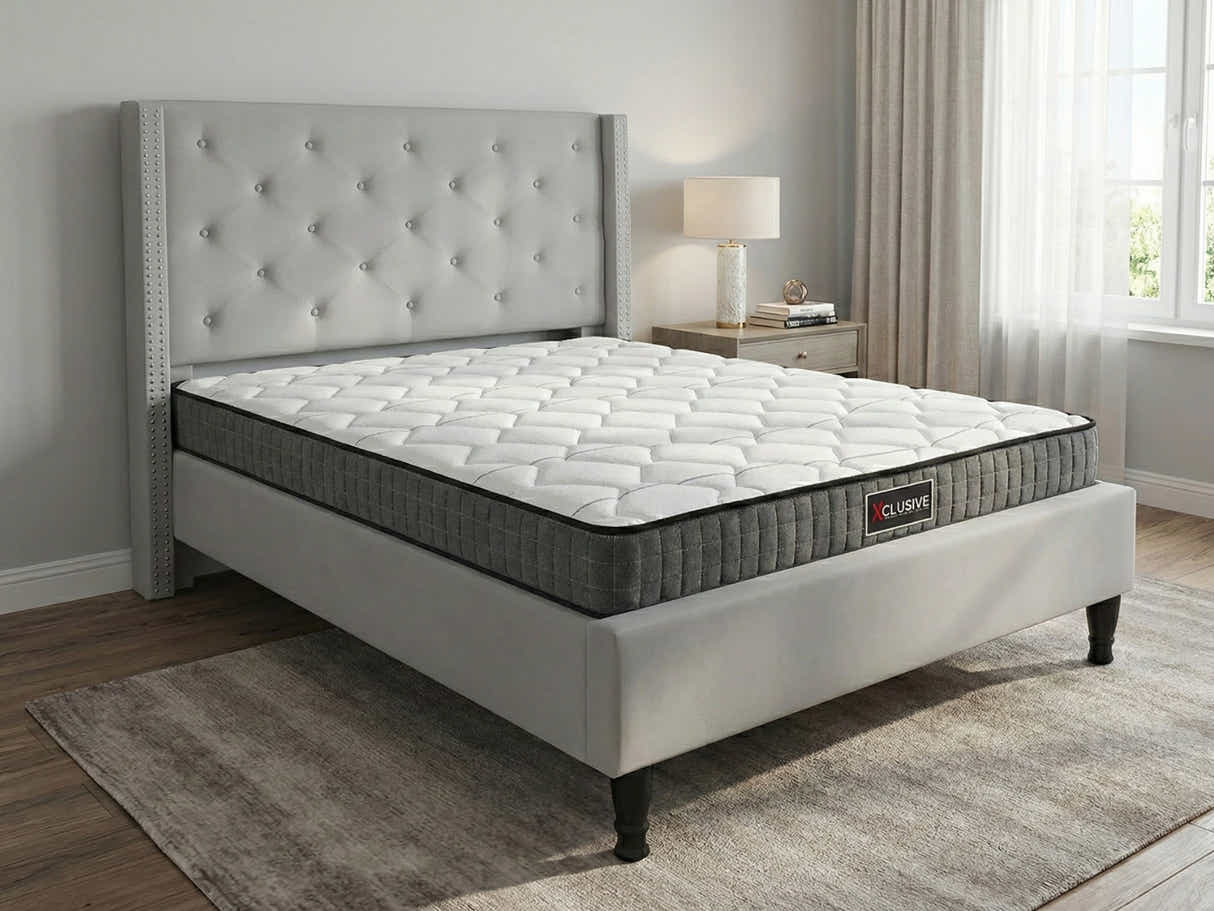 New Lisbeth Bed Frame Grey & Xclusive X20 Mattress - Double