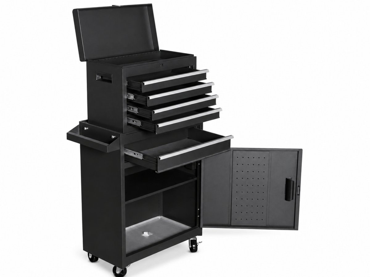 4-Drawer & 1-Drawer Tool Cabinet Combo - Black