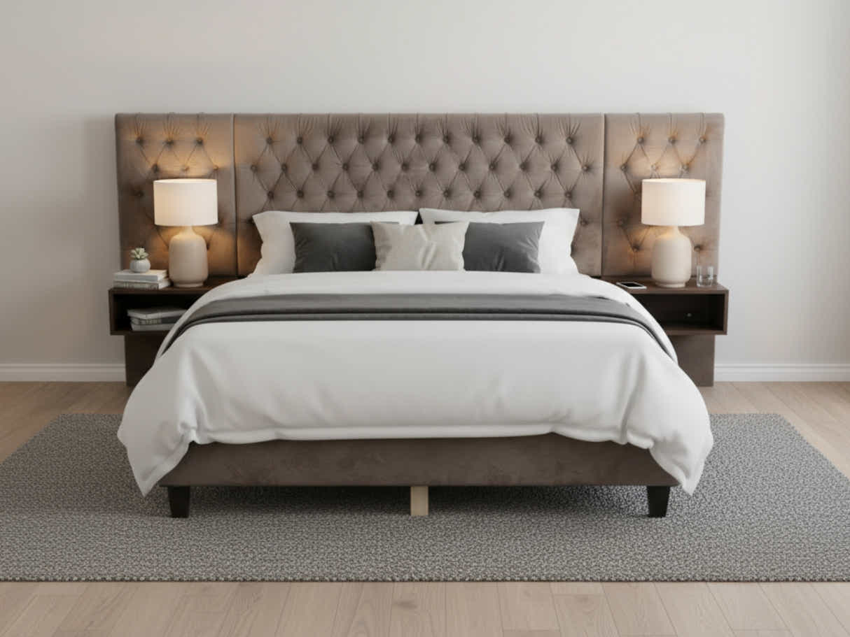 Amara Velvet Bed Frame with Bedside Tables - Double