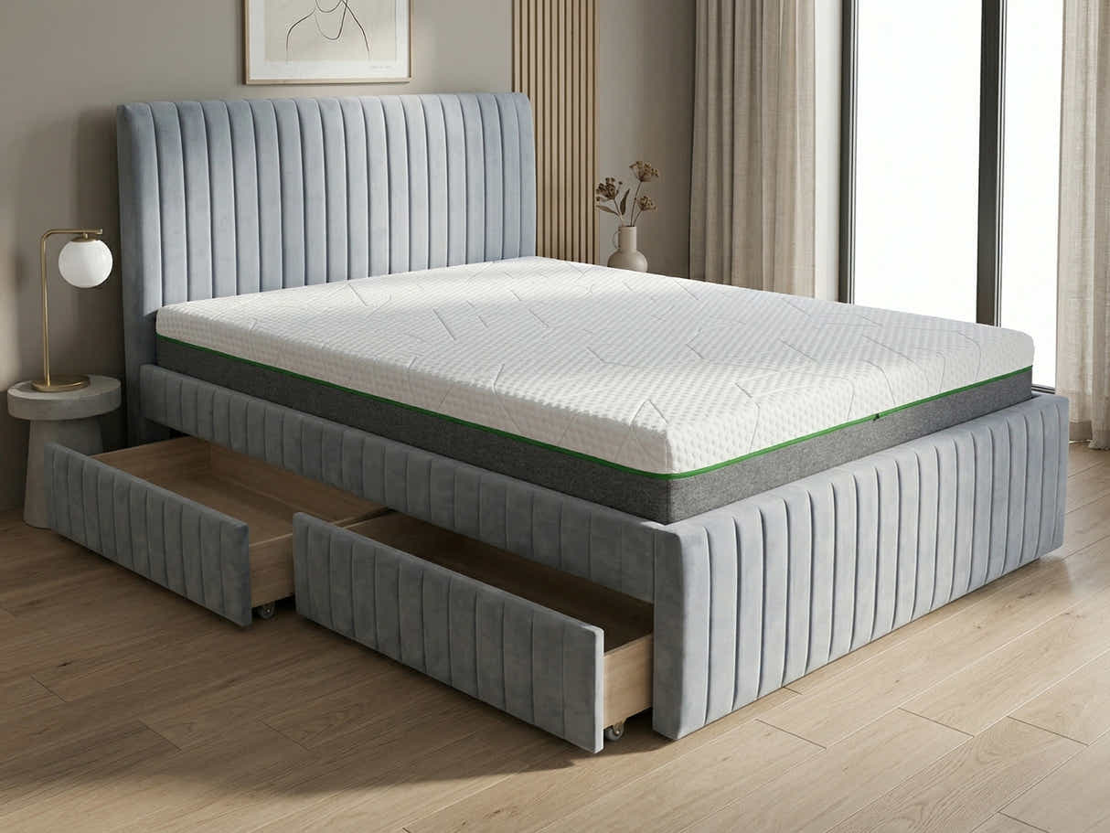 Wairoa Bed Frame with Drawers & 3 Way Mattress - Queen