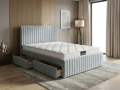 Wairoa Bed Frame with Drawers & PIL20 Mattress with Pillows - Queen