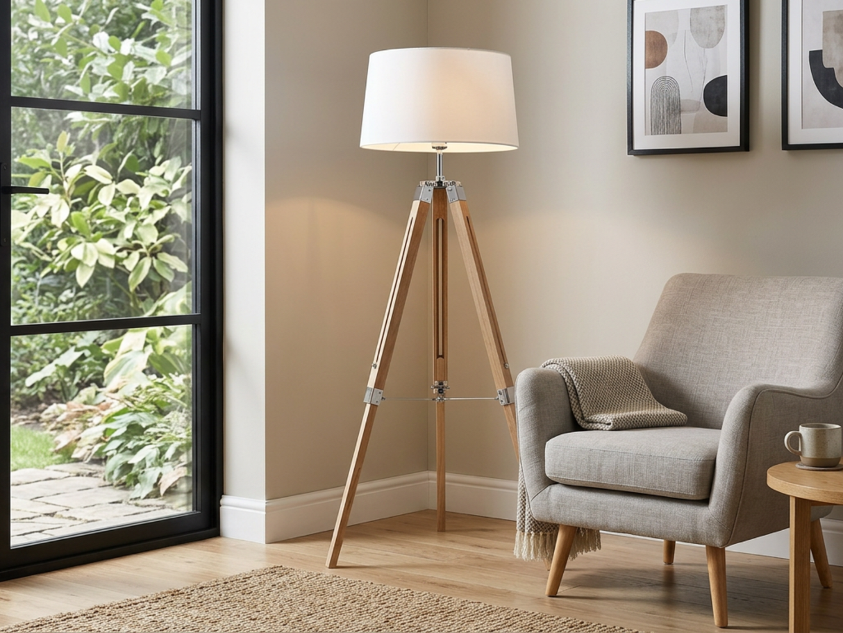 Skugga Tripod Floor Lamp with Cream Shade