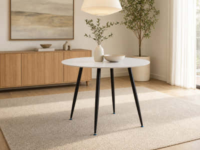 Lavina Round Dining Table with Marble Top - 90 cm