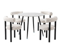 Lavina Round Dining Table with Marble Top 90 cm & Boucle Velvet Dining Chair White - Set of 4