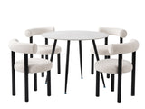 Lavina Round Dining Table with Marble Top 90 cm & Boucle Velvet Dining Chair White - Set of 4