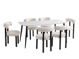 Lavina Dining Table with MDF Top 160 cm & Boucle Velvet Dining Chair White - Set of 6