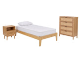 Cozy Oak Kids Bedroom Combo - Bed, Mattress, Bedside & Tallboy