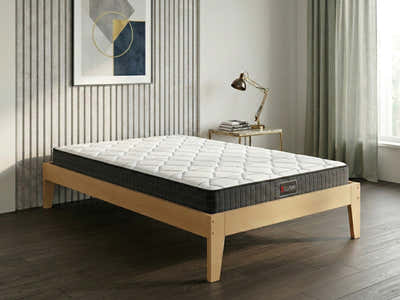 Sovo Bed Frame Oak & Xclusive Pocket Spring Mattress X20 - Single