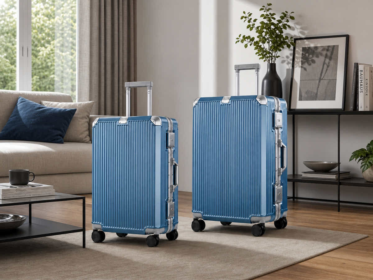 2-Piece PC & Alu Luggage Set - Ice Blue