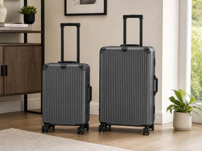 2-Piece PC & Alu Luggage Set - Dark Grey