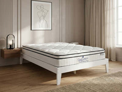 Sovo Bed Frame White & Boucle22 Mattress - King