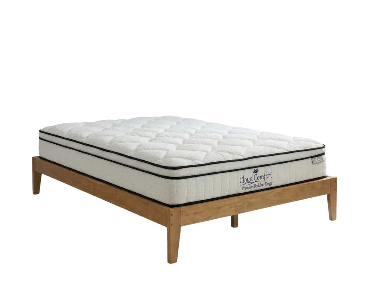 Sovo Bed Frame Oakâ€“ King & Boucle22 Mattress - King