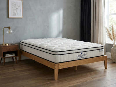 Sovo Bed Frame Oakâ€“ King & Boucle22 Mattress - King