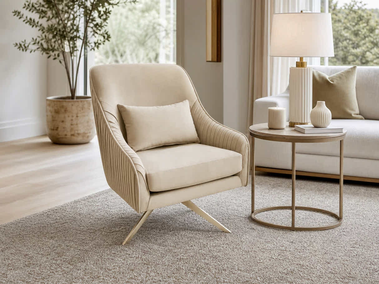 Velvet Swivel Accent Chair - Beige