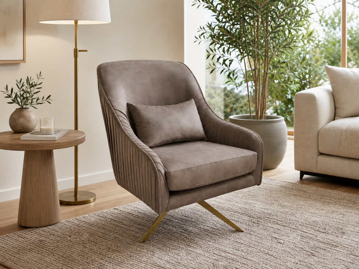 Velvet Swivel Accent Chair - Light Brown