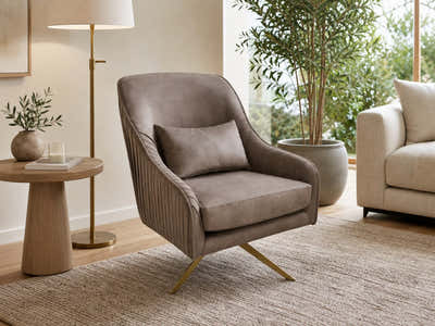 Velvet Swivel Accent Chair - Light Brown